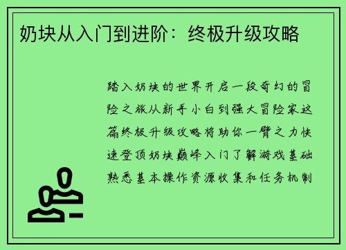 奶块从入门到进阶：终极升级攻略